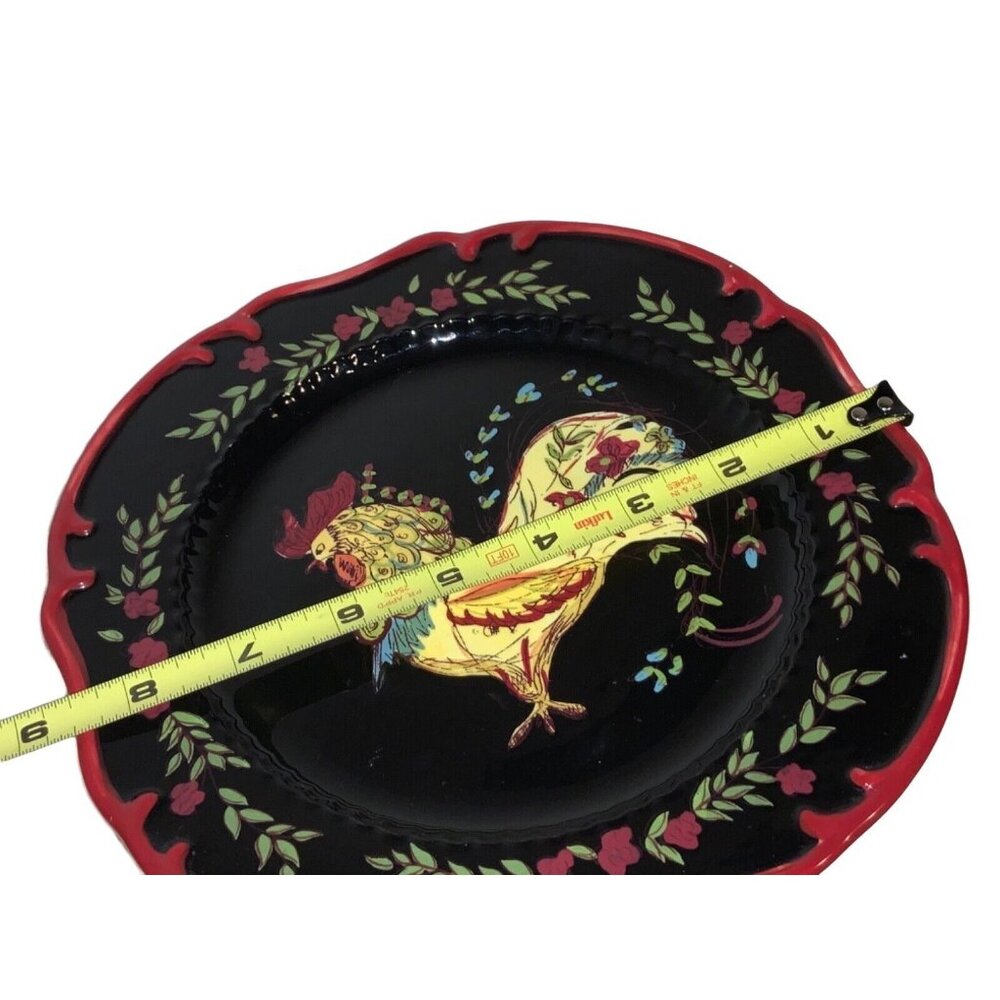April Cornell Certified International Rooster Plate 10.5 inch Black Red  Yellow - Picture 3 of 9